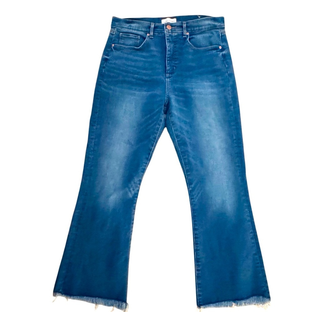 LOFT Sz 31/12 High Waist Vented Flare Raw Hem Crop Jeans Cotton-Poly-Spandex NEW